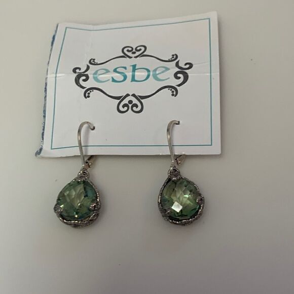 Sara Blaine/eSBe Baroque Teardrop Peridot Quartz Earrings - New - Picture 6 of 9